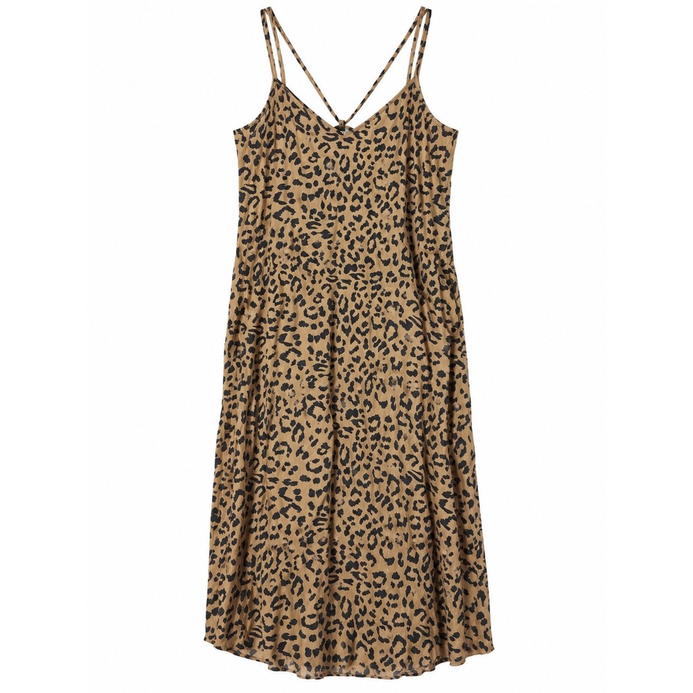 Aerie Leopard Print Double Strap V-Neck Modal Midi Dress Brown Size Medium